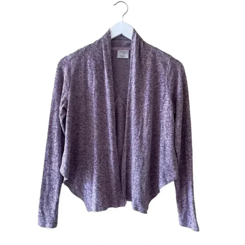 Danskin Drape Front Open Sweater Knit Cardigan Space Dye Top SZ L (10/12) # 1765